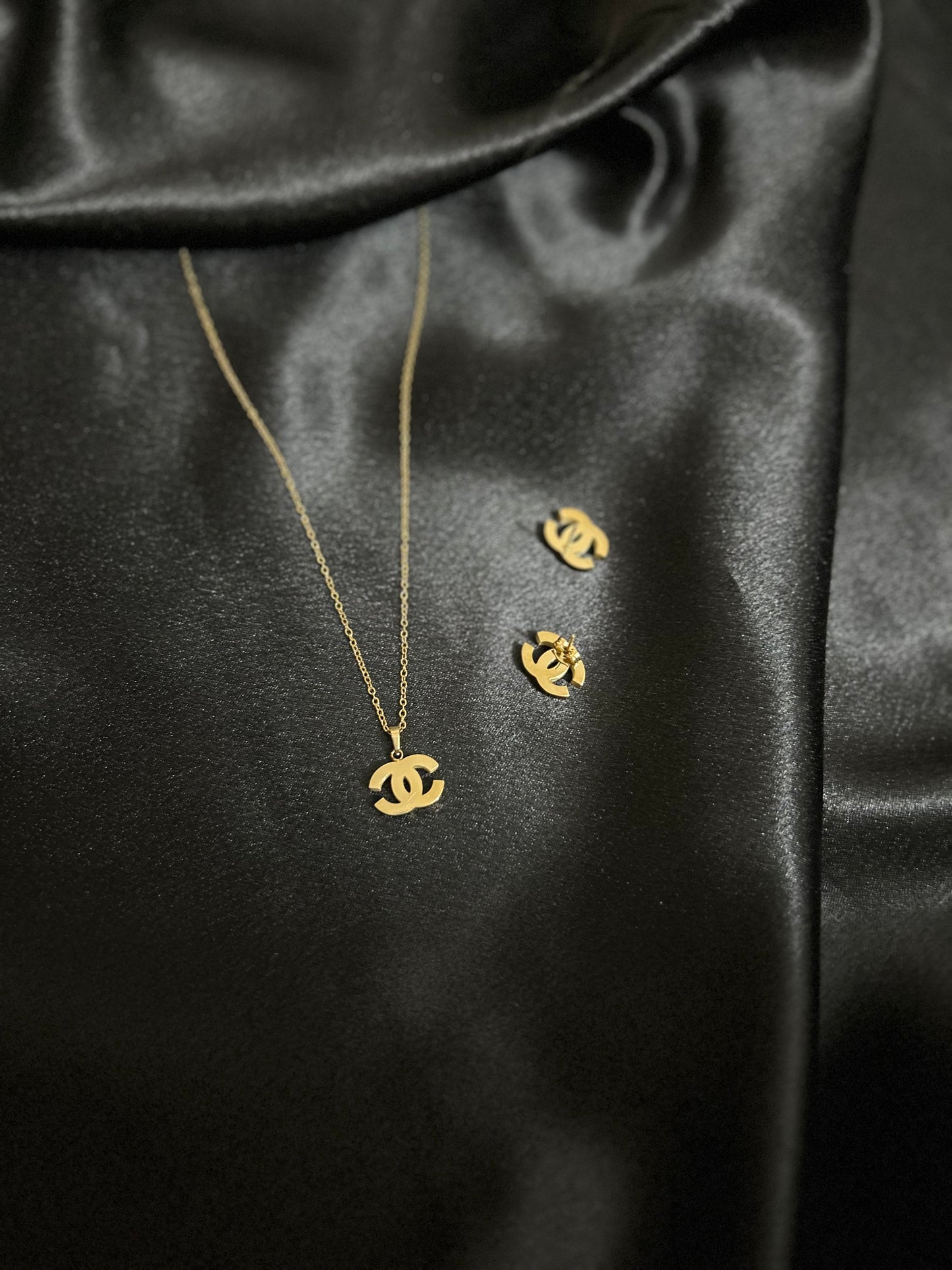 Chanell Gold Necklace set with Earrings